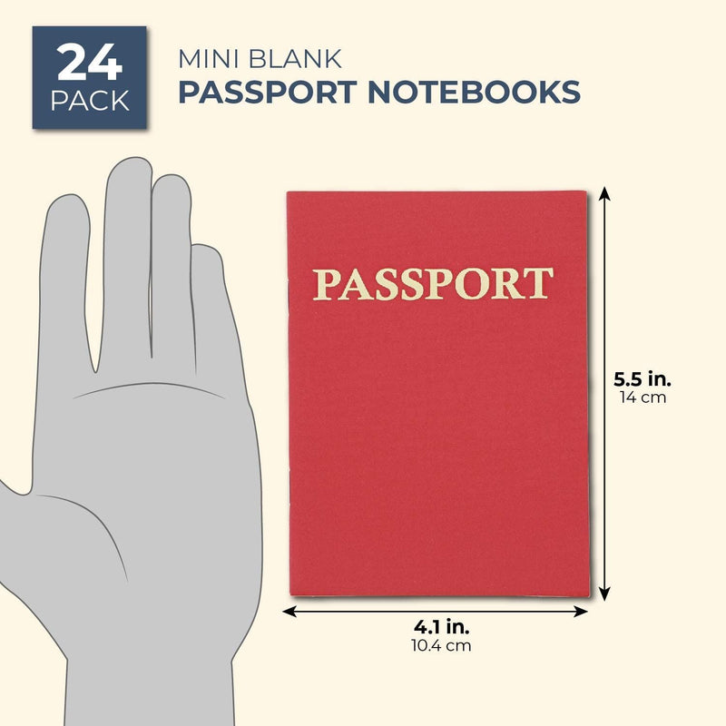 Blank Passport Notebooks for Kids Pretend Play, School Supplies (24 Pack)