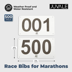 500 Count Race Bibs for Marathons Running Event, Track and Field , Large 1 to 500 Waterproof Competitor Number Tags, 7 x 4 Inches