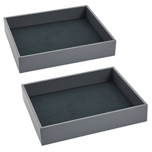 2 Pack Faux Leather Valet Tray for Men, Velvet Catchall Organizer for Entryway, Nightstand, Keys, Wallet (Gray, 10 x 8 x 2 In)