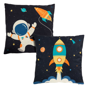 4 Pack Spaceship Decorative Kids Throw Pillow Covers, 4 Designs, Astronaut, Rocket Ship, Galaxy Theme (18 x 18 In)