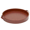 Faux Leather Round Serving Tray with Handles for Coffee Table and Ottoman (Brown, 14.5 x 2 In)