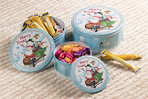 Juvale Christmas Nesting Cake Tins - 3-Set Round Nested Cookie Candy Storage Containers with Lids for Confectioneries, Holiday Decor, Light Blue and White