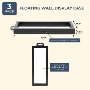 Juvale 3-D Floating Display Case with Hang Hook, 3 Pieces, Black