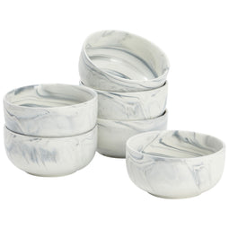 Set of 6 Porcelain Pasta Bowls, Gray Marble Design Dinnerware for Salad and Soup (6 x 3 In, 28 oz)
