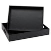 2-Pack Wooden Nesting Serving Tray Set with Stitched Faux Leather Skin and 2 Handles, Slip-Resistant Breakfast Service Tray in 2 Sizes (13.8x9.9x2.3 and 15.8x12x2.5 in, Black)