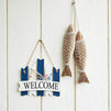Rustic Wooden Fish Ornament Wall Decor with Rope for Hanging (12.5 x 3 Inches)