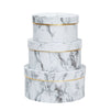 Set of 3 Small Round Gift Boxes with Lids, White Marble Print Cardboard Boxes (3 Sizes)