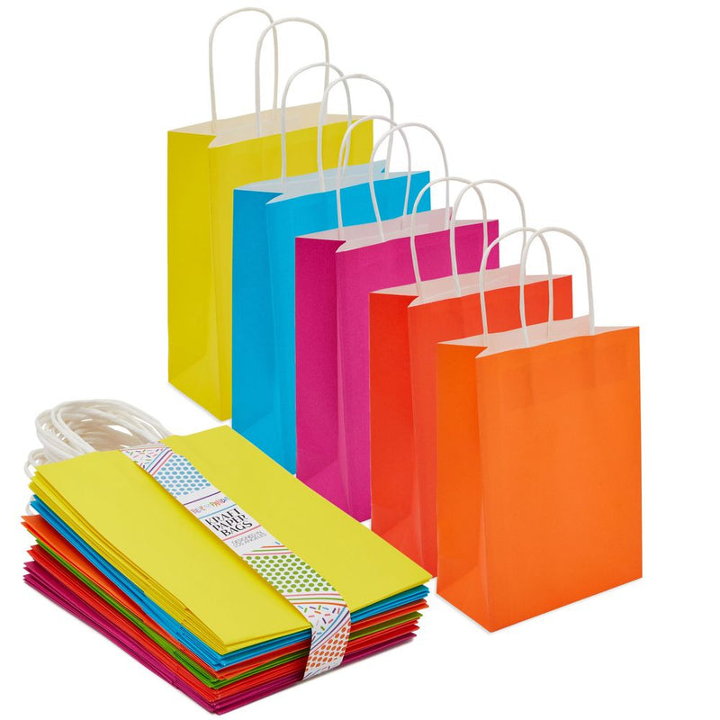 Neon Gift Bags with Handles for Birthday Party (6 Colors, 6.25 x 8.5 In, 24 Pack)