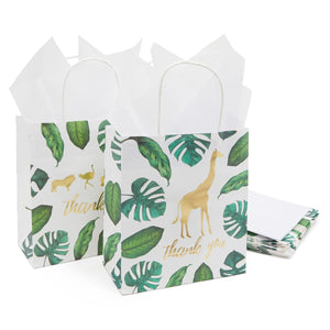 Jungle Party Favor Gift Bags with Handles, Safari Birthday or Baby Shower (12 Pack)