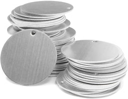 50 Count Metal Stamping Blanks, 2 inch Diameter, 0.06 inch Thick Silver Flat Round Aluminum Tags with Hole for DIY Crafts, Bracelet , Necklace, Earring, Jewelry Making, Pendant Charms