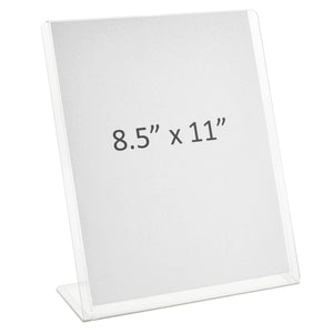 6 Pack Clear Sign Holders 8.5x11 - Table Top Plastic Display Stand for Menu, Flyer, Document, Paper, Slant Back Vertical Photo Frame