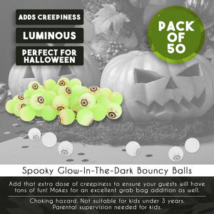 Glowing Eyeball Bouncy Balls for Halloween, Spooky Party Supplies (50 Pack)