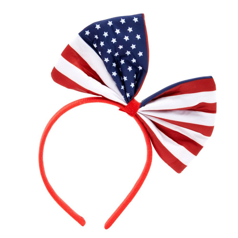 Patriotic American Flag Bow Headbands for Election Day, July 4th (6 Pack)