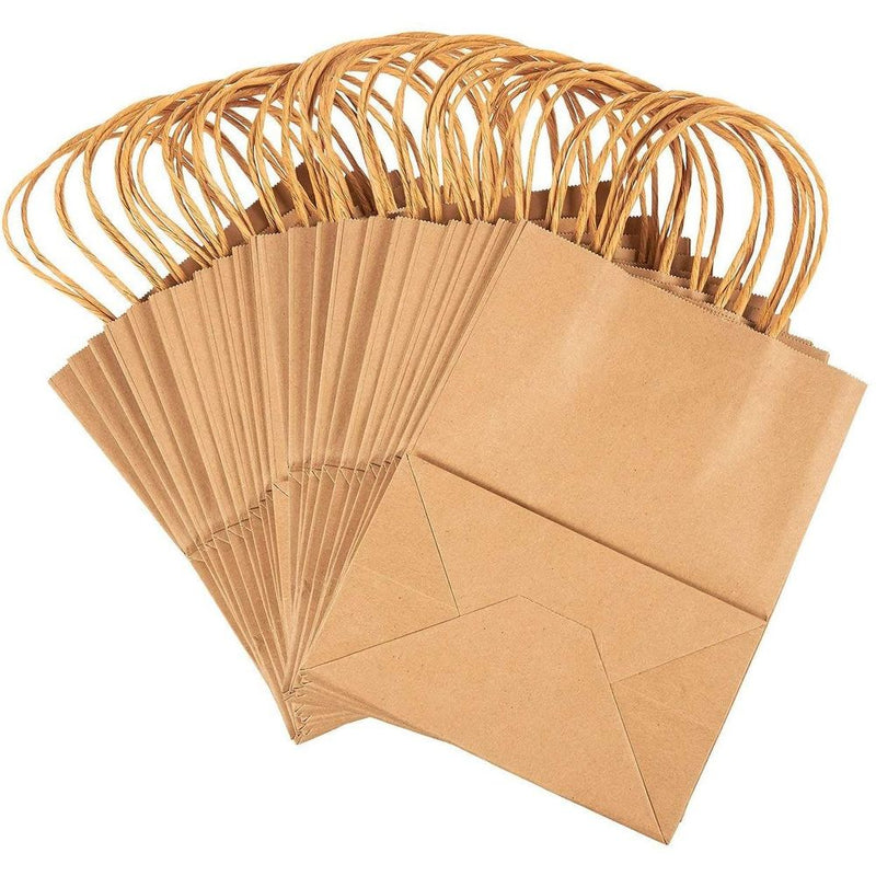 Kraft Gift Bags with Handles for Party Favors, Shopping, Retail (Medium, 24 Pack)