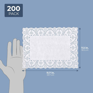 Juvale Rectangular Paper Lace Doilies (200-Pack), White, 11.7 x 7.3 Inches
