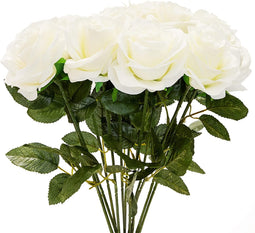 12 Pack White Artificial Flowers, Fake Silk Roses Faux Bouquets with Stems Bulk for Wedding Decoration, Crafts, Home Decor, Champagne Gold, 6.1 x 9.2 x 17.1 in