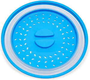 2-Pack 10.5" Silicone Collapsible Microwave Plate Cover, Food Splatter Colander, Blue