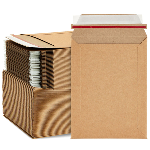 100 Pack Rigid Mailers 6x8 - 450 GSM Sturdy Self-Adhesive Kraft Paper Cardboard Envelopes for Mailing Photo, Documents, Gift Cards, CDs, Art Prints