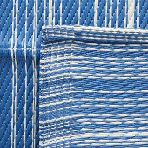 Plastic Straw Mat for Beach, Patio, Camping, Striped White and Blue Rug (5 x 7 Feet)