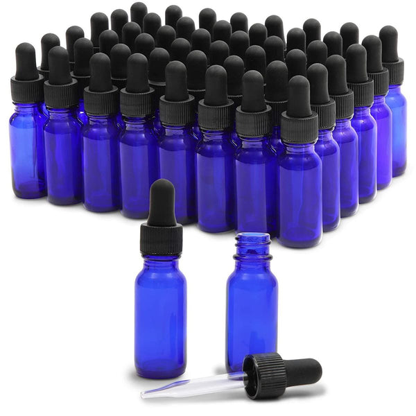 48 Count 0.5 oz Blue Glass Dropper Bottles and 6 Funnels (15 ml, 54 Pieces)