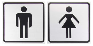 Bathroom Signs - 4-Pack Metal Restroom Aluminum Signs for Men and Women, Self-Adhesive, Ideal for Public Spaces, Coffee Shops, Restaurants, Indoors and Outdoors, 5.5 x 5.5 Inches