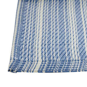 Plastic Straw Mat for Beach, Patio, Camping, Striped White and Blue Rug (5 x 7 Feet)