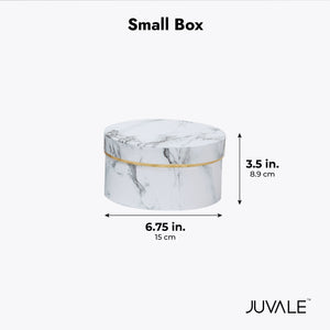 Set of 3 Small Round Gift Boxes with Lids, White Marble Print Cardboard Boxes (3 Sizes)