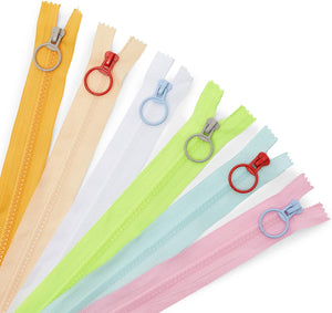 36 Pack Nylon Coil #5 Resin Zippers with Ring Zipper Pulls for Sewing, Crafts, Upholstery, 6 Pastel Colors (12 Inches)