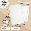 500 Pack 7x9 Rigid Mailers - 450 GSM Thick Self Adhesive Stay Flat Cardboard Envelopes for Shipping Photos, Documents, Collectible Trading Cards (White)