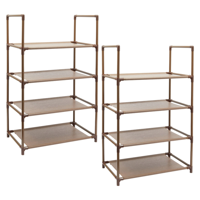 2 Pack Brown 4-Tier Narrow Shoe Rack for Entryway, Metal Free Standing Shelf Organizer for Closet (17 x 11 x 30 In)