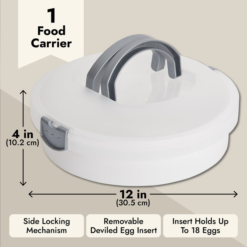 Round Dessert Carrier with Lid and Handle, 12 Inch Container for Cheesecake, Pie, Cupcakes (White, 12x4in)