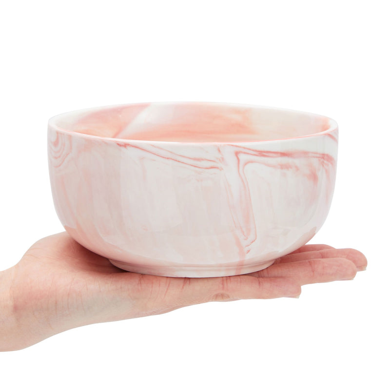 Set of 6 Porcelain Pasta Bowls, Pink Marble Design Dinnerware for Salad and Soup (6 x 3 In, 28 oz)