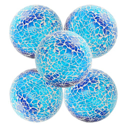 5 Pack Blue Decorative Balls for Centerpiece Bowls, 3-Inch Mosaic Glass Sphere for Home Décor, Accessories for Living Room