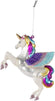 Juvale Rainbow Unicorn Ornament - 2-Pack Glass Christmas Tree Decor with String, Magical Multicolored Glitter Design, Winter Holiday Festive Hanging Decoration, 5 x 4.5 x 2 Inches