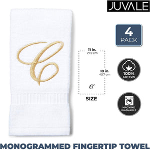 Monogrammed Fingertip Towels, Embroidered Letter C (11 x 18 in, White, Set of 4)
