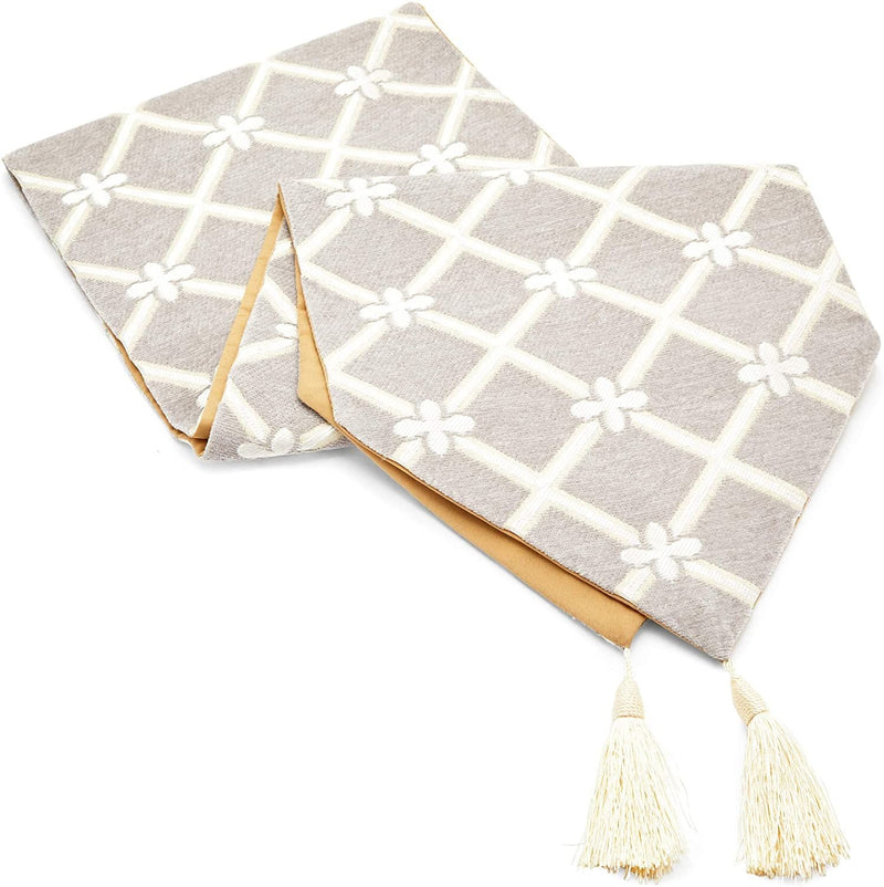 Juvale Woven Table Runner with Tassels, Trellis Embroidered (Silver, 12 x 72 in)