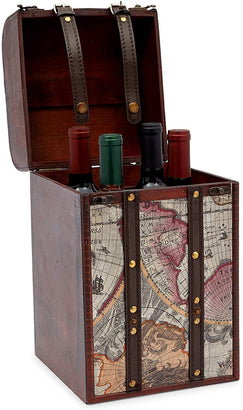 Juvale Wine Bottle Holder, Wooden World Map Box (8 x 8.5 x 13.8 Inches)