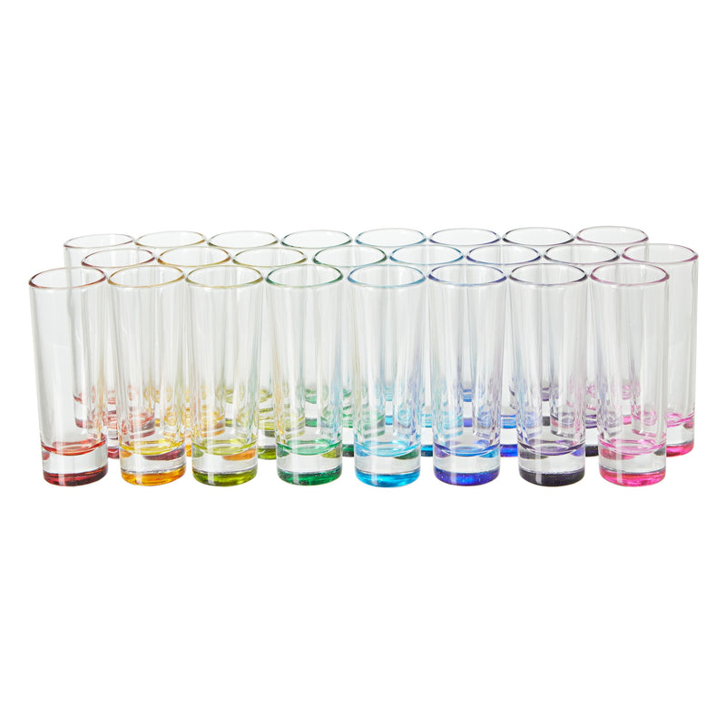 24 Pack 2 oz Colorful Shot Glasses Bulk Set for Tequila, Whiskey, Vodka, Liqueurs, 8 Rainbow Colors