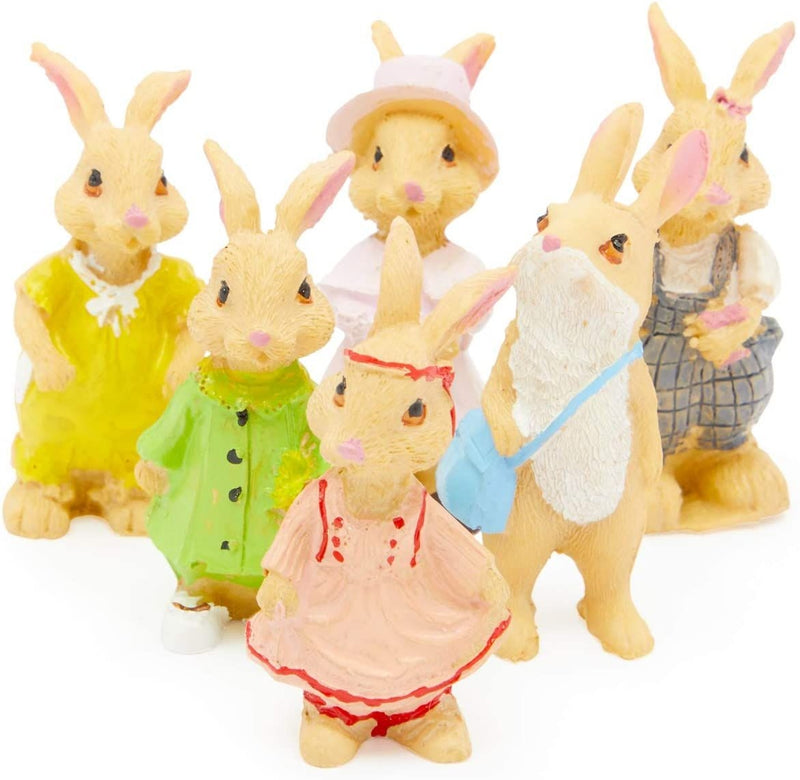 Mini Bunny Statues for Easter, Garden Decorations (2.2 Inches, 6 Pack)