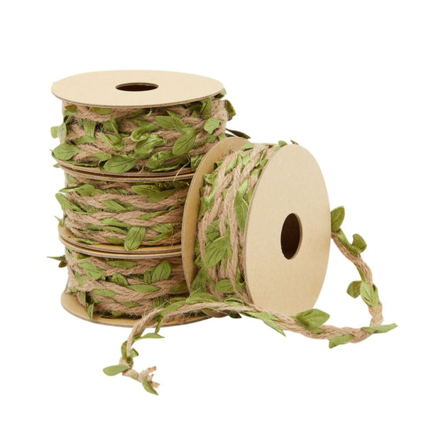 Burlap Leaf Ribbon for Jungle Birthday Party, 16.4 Ft Vine Garland (4 Rolls)