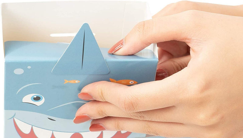 Shark Favor Boxes - 24-Pack Paper Treat Boxes with Die-Cut Shark Design, Sea Themed Party Favors Boxes, Goodie Gift Loot Boxes, Kids Birthday Party Supplies, 6 x 2.1 x 7.75 Inches