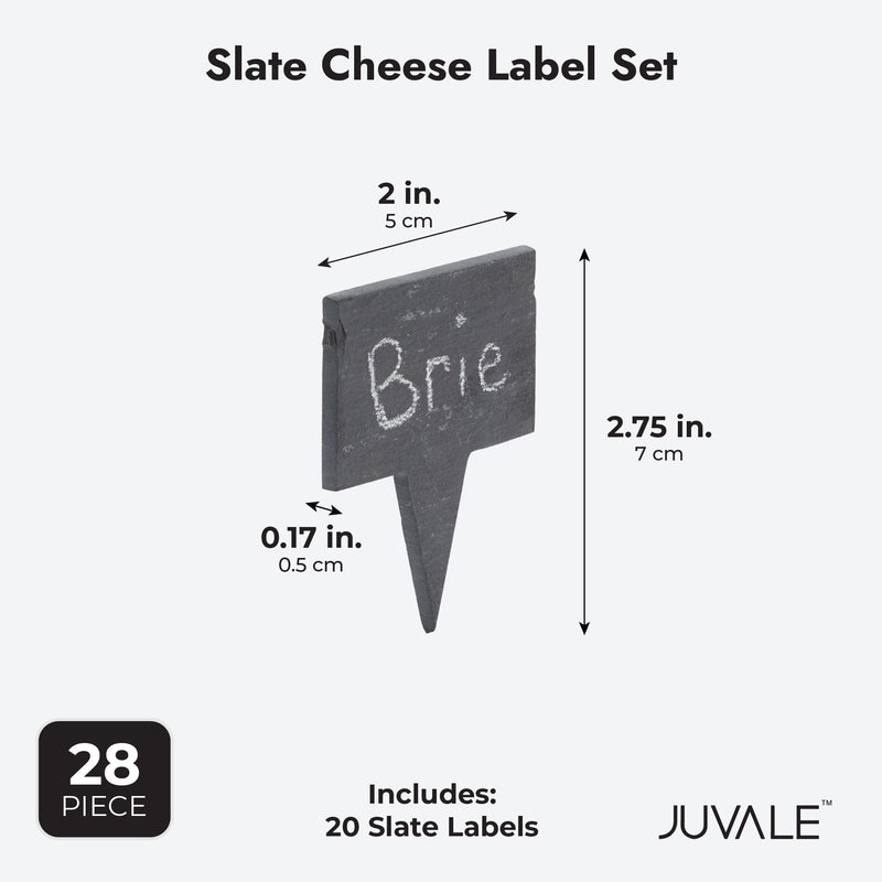 20 Slate Stone Cheese Labels for Charcuterie Board with 6 Chalks, 2 Storage Bags (28 Piece Set)