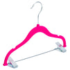 24 Pack Hot Pink Velvet Hangers with Clips for Kids, Baby Nursery, Children's Closet, Dresses, Shirts, Pants, Skirts, Ultra Thin, Nonslip, Space-Saving (12 Inches)