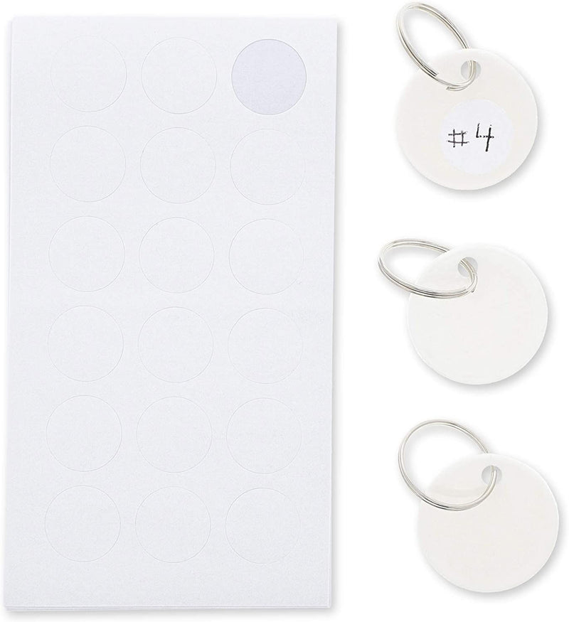 Juvale Round Key Tags with Split Rings and White Sticker Labels (96 Pack), White