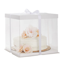 Tall Cake Boxes with Ribbon, Clear Carriers for 10-Inch Cakes (White, 12x12x10 In, 4 Pack)