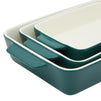 3 Piece Green Ceramic Bakeware Set - Rectangular Baking Dishes for Oven, Serving Casseroles, Kitchen (3 Sizes)