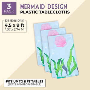 3 Pack Mermaid Plastic Tablecloths for Kids Girls Birthday Party Decorations, 54 x 108 in Under the Sea Disposable Table Cover