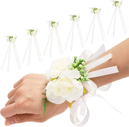 Bright Creations 6 Pack White Rose Wedding Wrist Corsage for Bridal and Bridesmaid