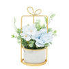 Faux Hydrangea Flowers and Ceramic Planter with Stand, Artificial Potted Plants