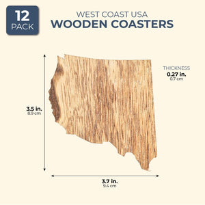 Juvale Wood Coasters 12 Pack - West Coast Drink Coaster - 3.5 inches